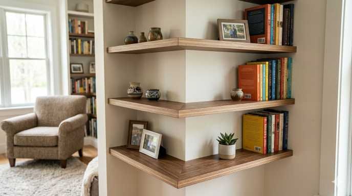 built-in corner book shelve