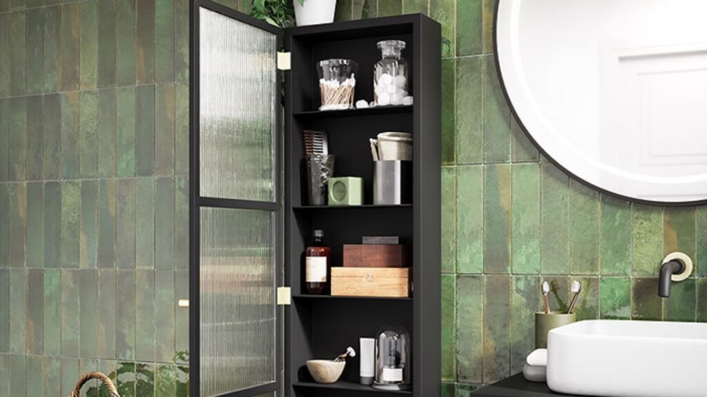 reeded glass cabinets for bathroom