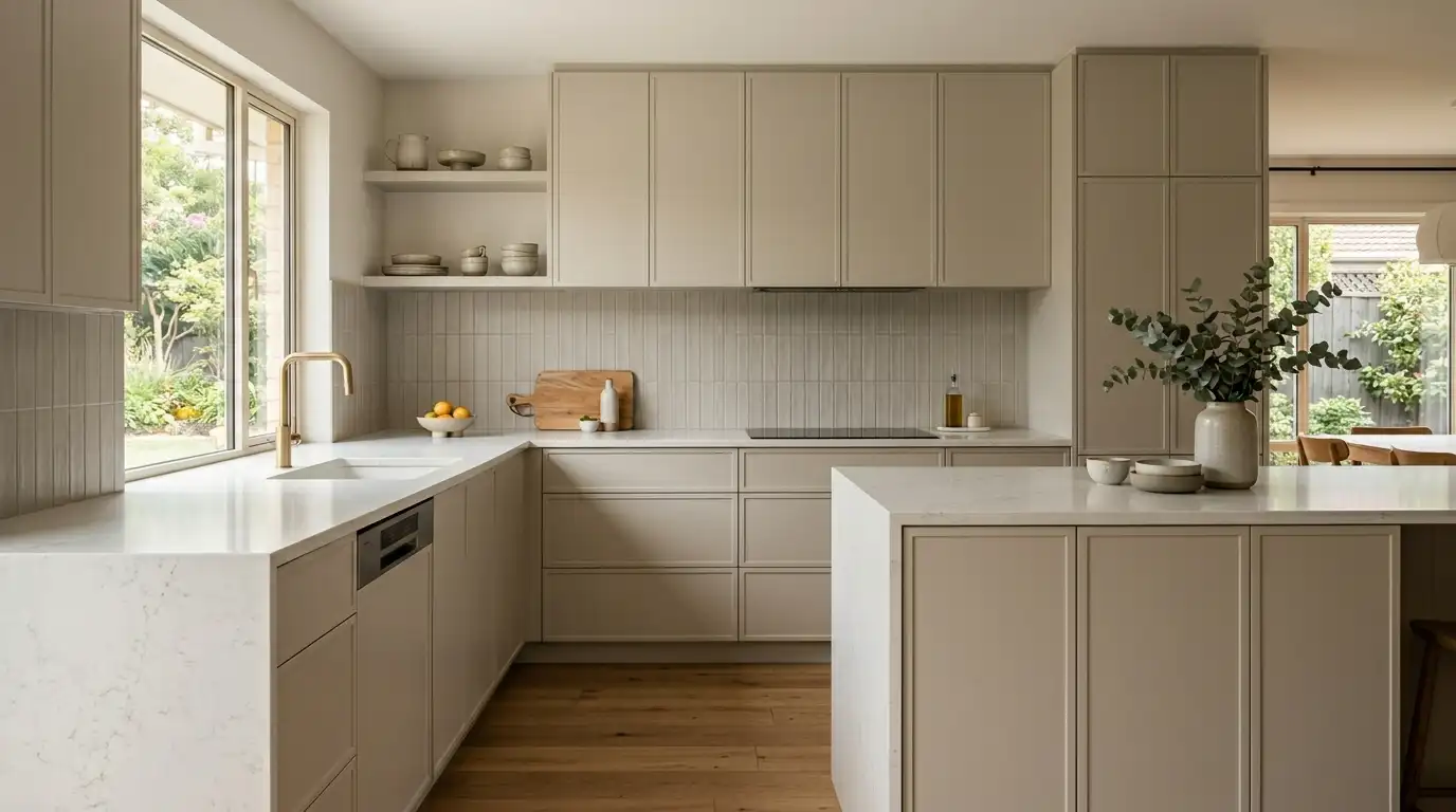 Micro shaker cabinet doors with very thin narrow rails and slim profile