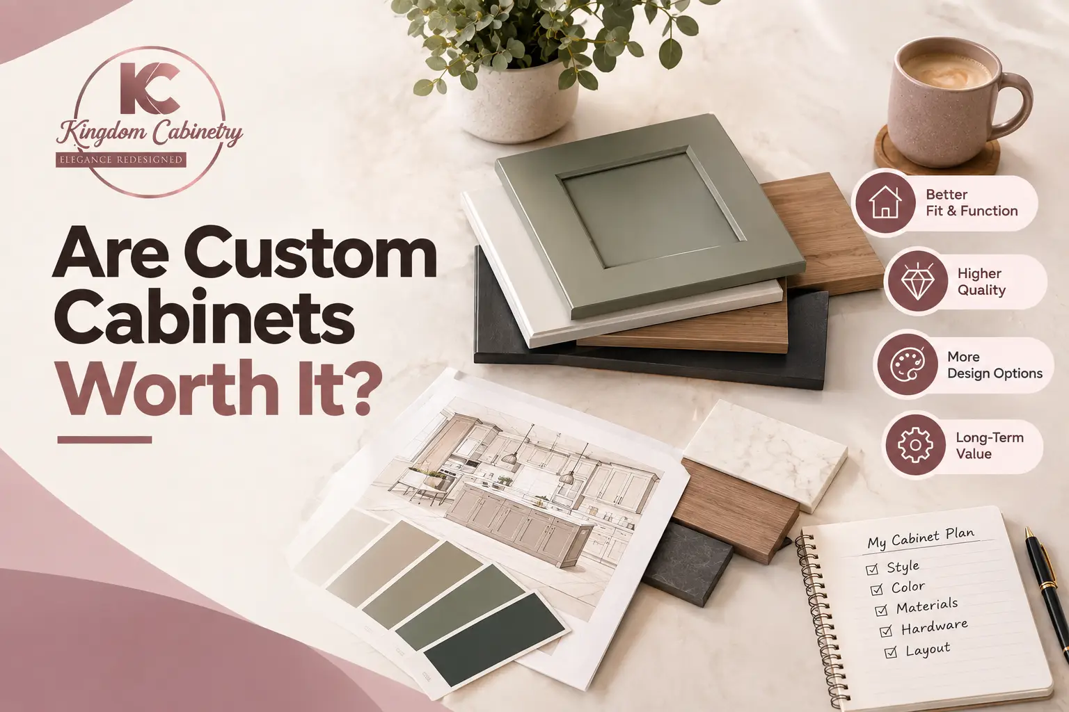 Custom cabinet samples with kitchen design plans and materials