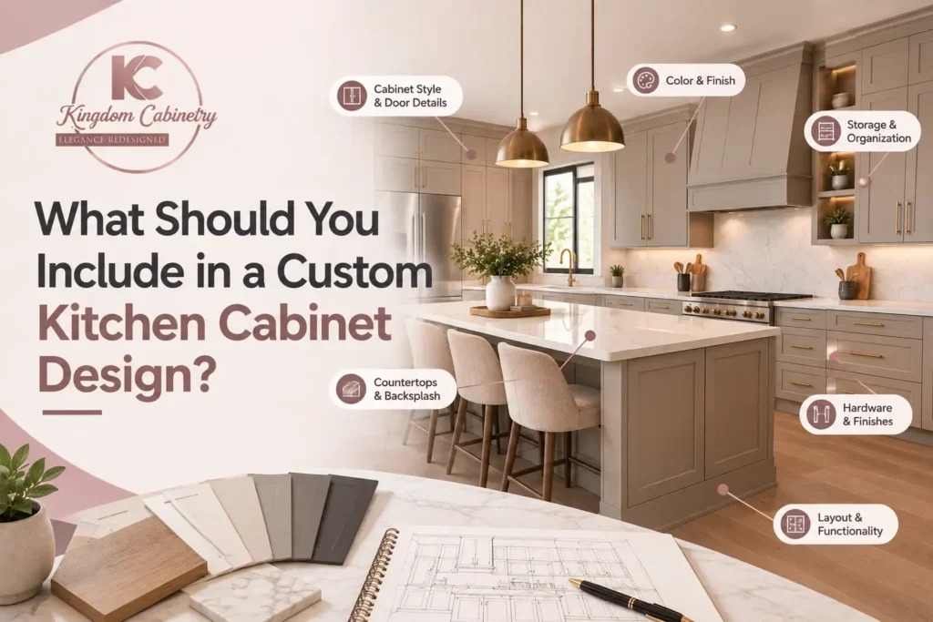Custom kitchen cabinet design with key features